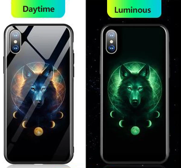 Wolf Coque Marvel Мстители Бэтмен Капитан Америка Железный человек Супермен светящийся стеклянный чехол для iPhone X 7 8 6 6s Plus 5s SE XS Max Case чехол на айфон - Цвет: Wolf