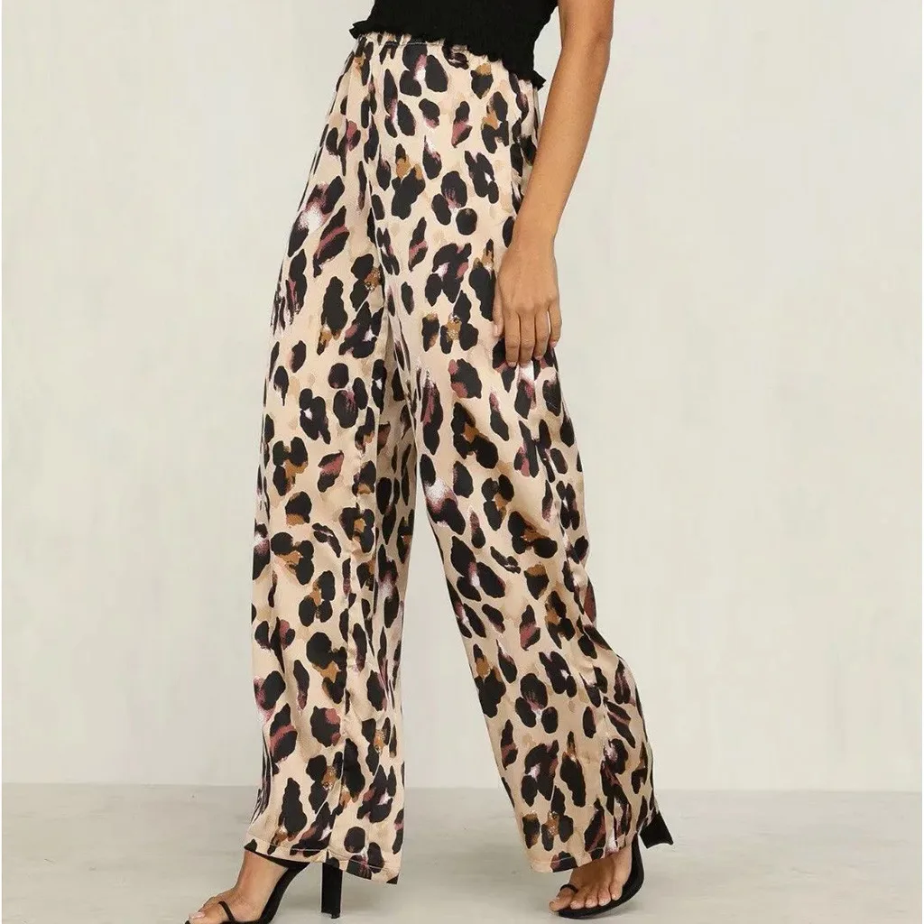 

Pants women summer pantalon femme casual pants streetwear Ladies Women Leopard Print High Waist Wide Leg Trousers Pants Y621