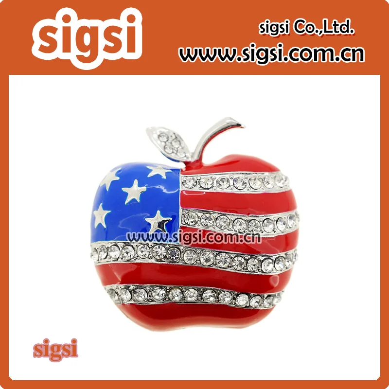 comprar Atacado Julho Bandeira Americana Coração Pin Broche De Strass