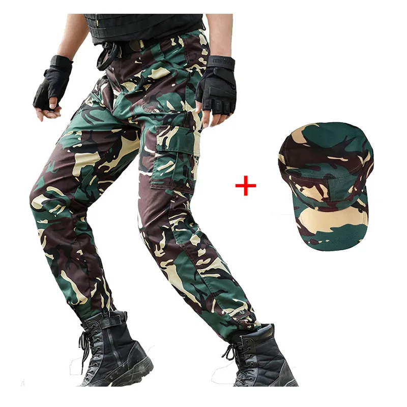 pants with cap Военная форма, камуфляжные штаны, тактические армейские Мультикам штаны, мужские CS охотничья одежда, Uniforme Militar, американские армейские штаны, мужские s - Цвет: pants with cap