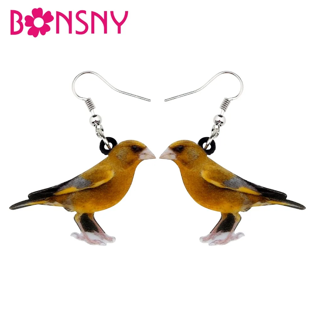 Bonsny Statement Acrylic Novelty Greenfinch Bird Earrings Drop Dangle Fashion Animal Jewelry For Women Girls Brincos Accessories | Украшения