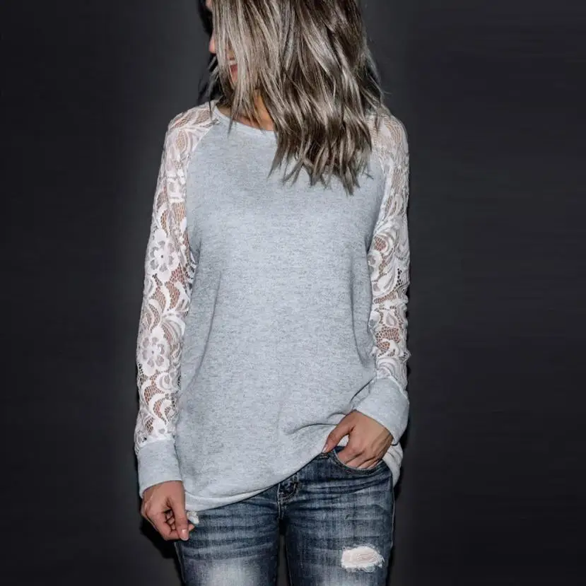 Горячая Распродажа новый модный Женский Повседневный кружевной пуловер с