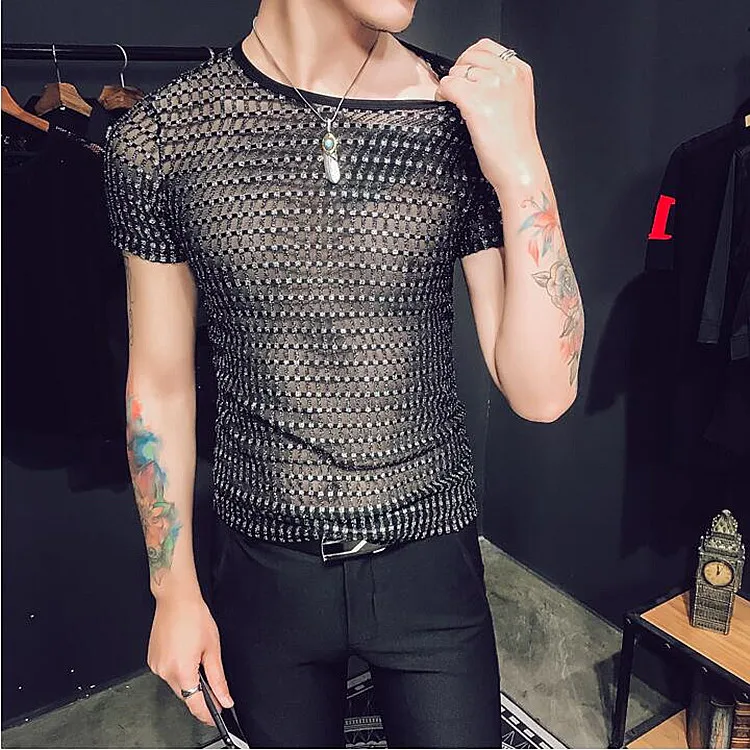 2019 Новое поступление Клетчатая Мужская футболка с круглым вырезом и коротким