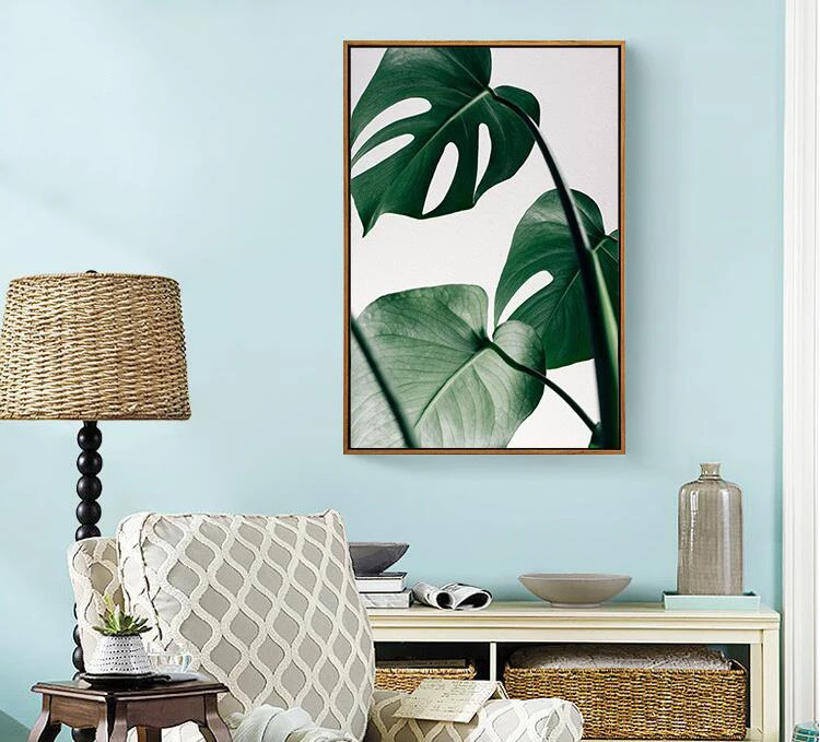 Слоган зеленые листья стены Художественный набор холст искусство пальмовое