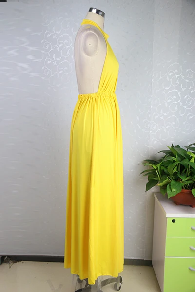 2015 new fashion yellow cotton maxi dress backless summer women beach 4519 | Женская одежда
