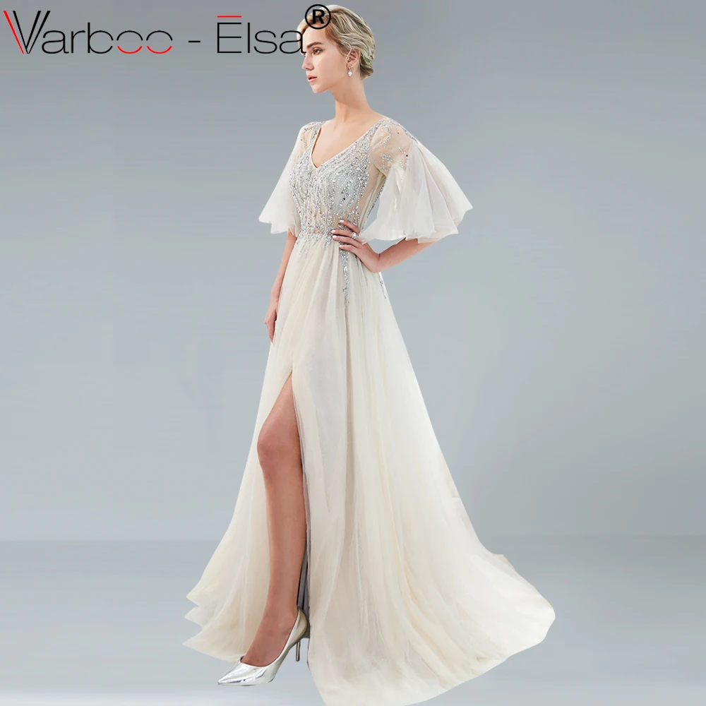VARBOO_ELSA серые роскошные сексуальные вечерние платья длинные новинка 2018 Тяжелые