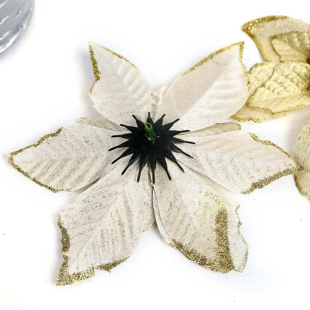 Рождественские цветы с флокировкой украшение на рождественскую елку кулон 13 см