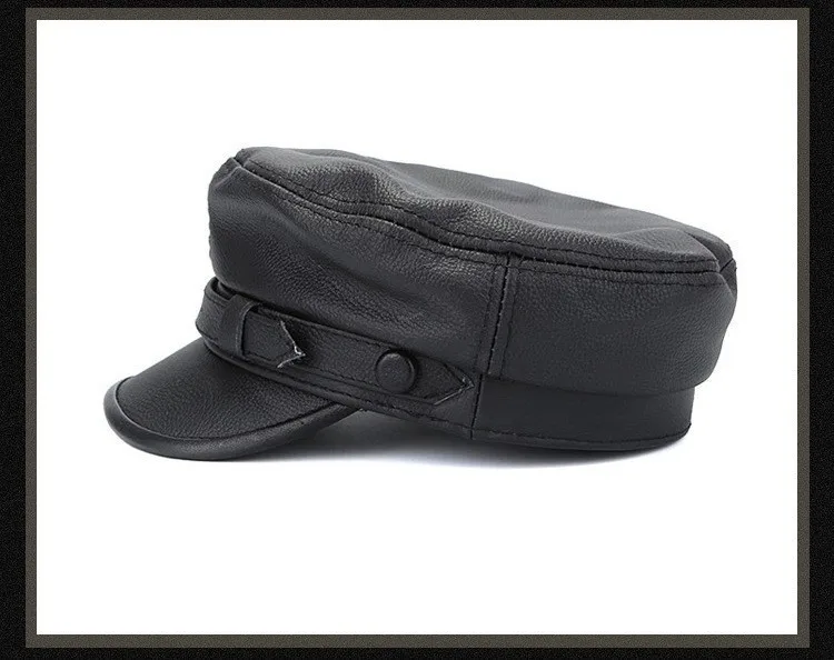 Hot new leather hat autumn and winter men and women leather cap flat top military cap student cap solid color two choice