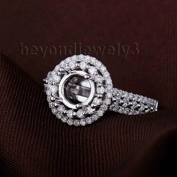 Винтажное Помолвочное кольцо 18Kt из белого золота с натуральным бриллиантом, Круглый 7 мм, полукрепление SR00341A
