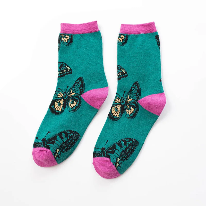 butterfly green Уличные Мультяшные креативные Носки с рисунком леопарда, бигла, кота, животных, сумасшедшие хлопковые забавные Женские повседневные носки, мужские Новые счастливые короткие носки - Цвет: butterfly green