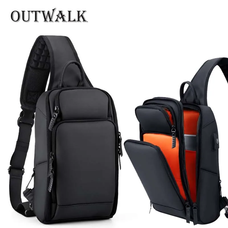 OUTWALK Crossbody Bags for Men Messenger Chest Bag Pack Casual Waterproof Nylon Single Shoulder Strap 2019 New Fashion | Багаж и сумки