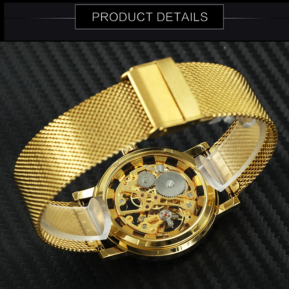 WINNER Роскошные брендовые золотые часы для мужчин деловые механические с ремешком