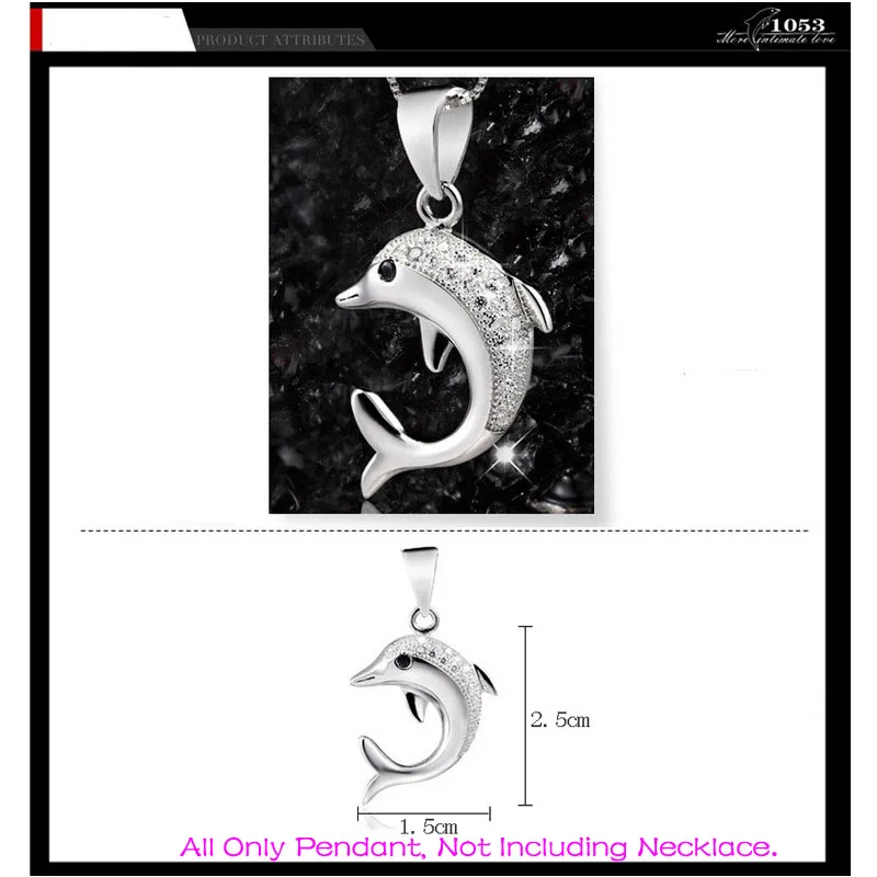 Женское ожерелье с кулоном в виде дельфина серебряным покрытием 2018|charm jewelry|silver