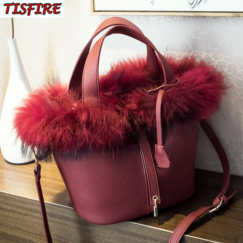 2018 сумка мешок из натурального меха Очаровательная брендовая с замком и верхней