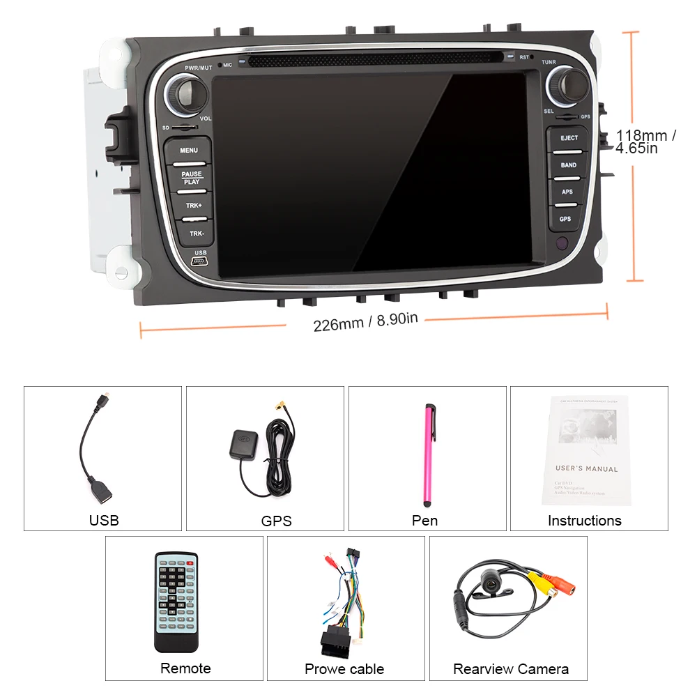 Eunavi 7 ''2 Din автомобильный DVD радио плеер для FORD/Focus/S-MAX/Mondeo/C-MAX/Galaxy gps Навигация стерео видео головное устройство автомобильный ПК bt