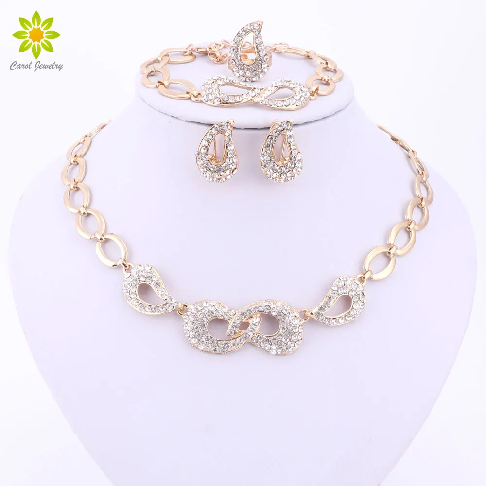 Аксессуары для платья модное ожерелье с кристаллами серьги золотого цвета