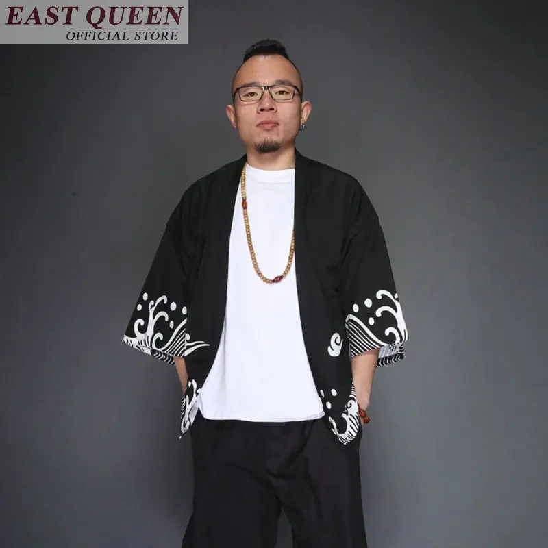 

Japanese kimono yukata kimino haori cardigan men kimino robe for men black print japanese tops Haori Japan clothing FF376 A