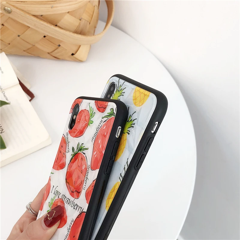 Summer Fresh Strawberry Pineapple Case for Iphone Xs Max Xr Glossy Fruit Hard Pc Silicon 6s 7 8plus X Back Cover |