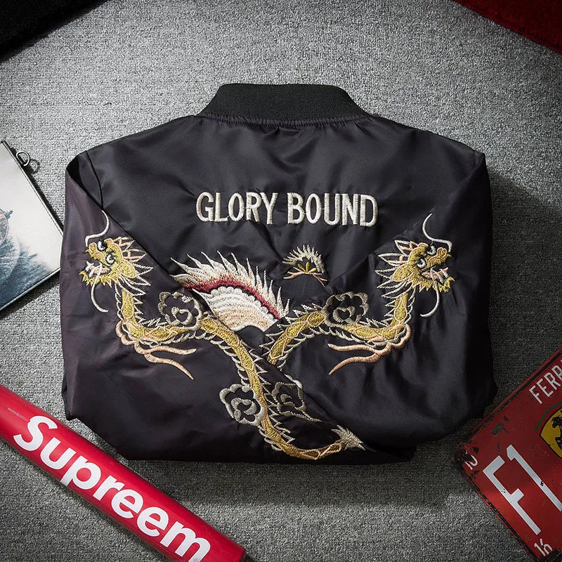 Куртка мужская с вышивкой Дракон Орел модная верхняя одежда воротником стойкой