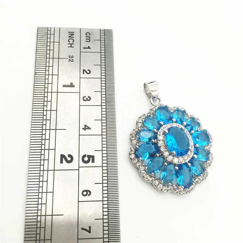 Flower Sea-Blue White color Silver Jewelry Sets For Women Drop Earrings/Necklace/Ring/Pendant Free shipping | Украшения и