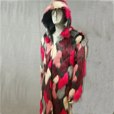Picture style Hot Winter Autumn Men Faux Fox Fur Coat Long Windbreaker Loose Warm Fashion Man Leather Peacock Feather Leather Jacket 4XL - Цвет: Picture style