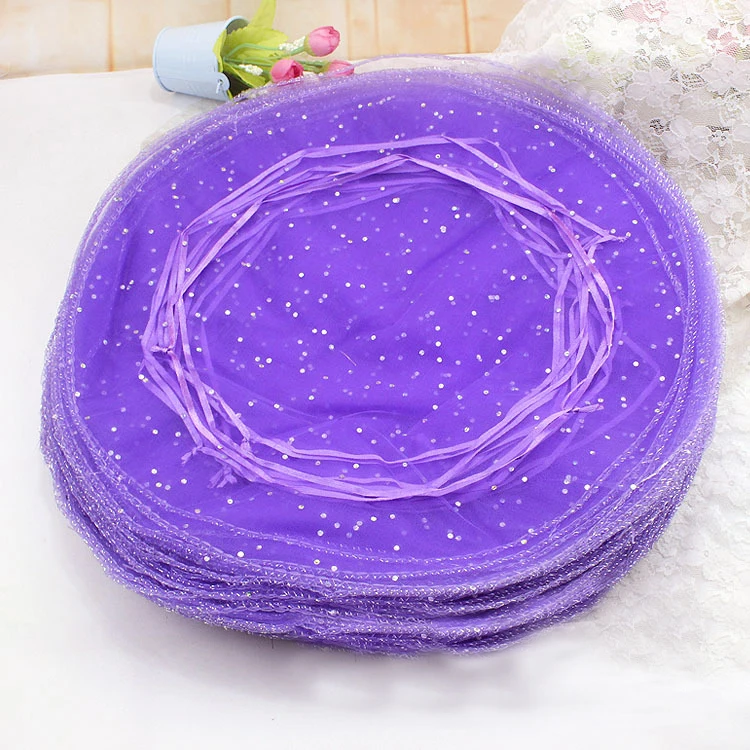 

100pcs diameter 26cm purple Round Organza Bag Drawstring jewelry packaging bags for Wedding/gift/food/candy/Christmas Yarn bag