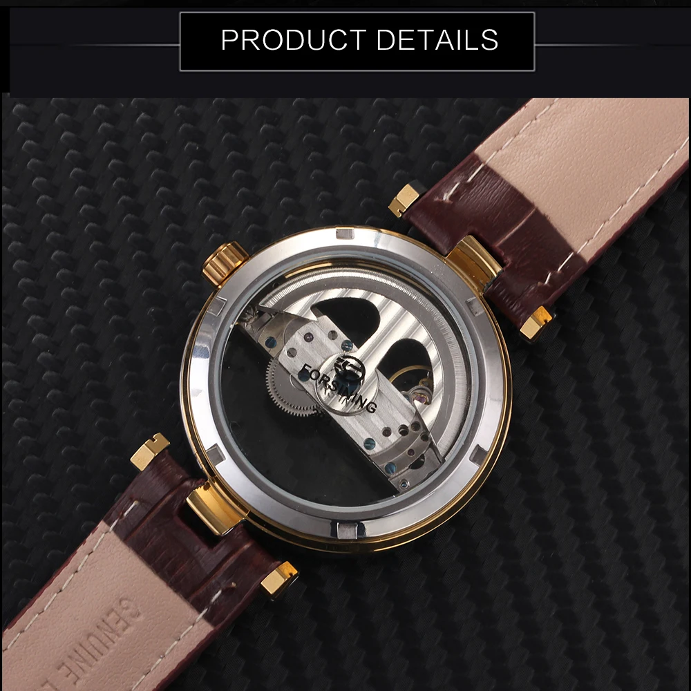 FORSINING Ретро Золотой мост механические часы для мужчин пояса из натуральной кожи