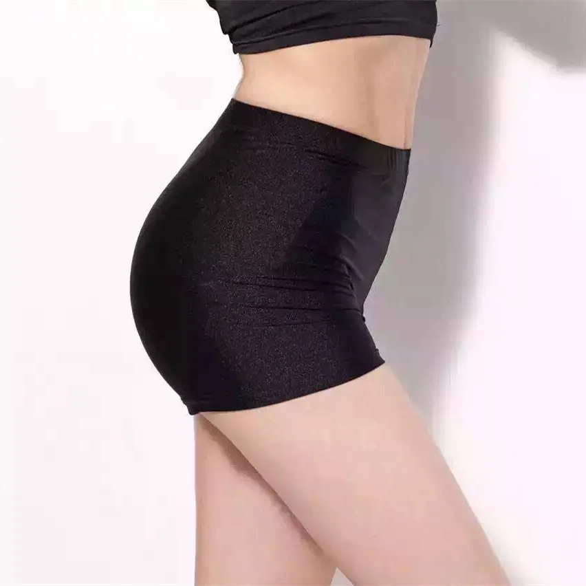 Женские шорты, большие размеры XL, черные, белые, блестящие, летние, облегающие, для активного отдыха, Капри, тонкая подошва
