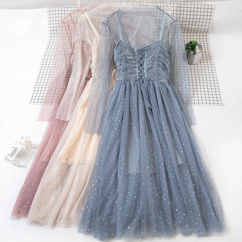 Женское платье весна лето 2020 корейские элегантные женские платья Сетчатое