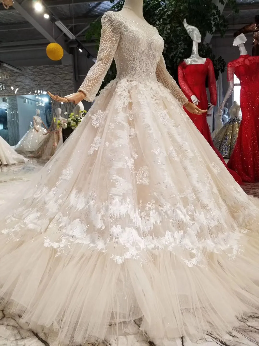 Свадебное платье цвета шампанского с кружевными кристаллами Vestido De Noiva