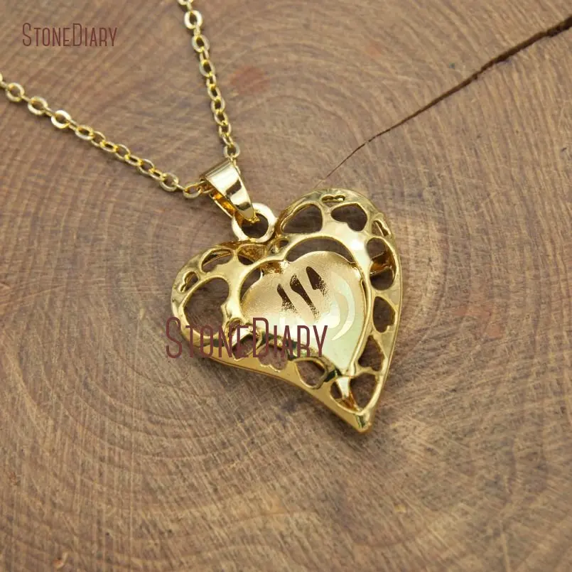Муслим Чистый золотой цвет в форме сердца ожерелье амулет медное 18 дюймов 32 дюйма