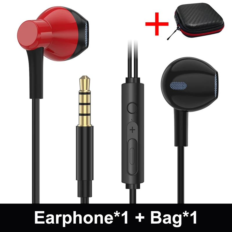 red with bag MUSTTRUE наушники P7C, наушники-вкладыши со стерео разъемом для мобильного телефона Xiaomi 6 iPhone 6S 6 Plus 5S 5 3,5 мм - Цвет: red with bag