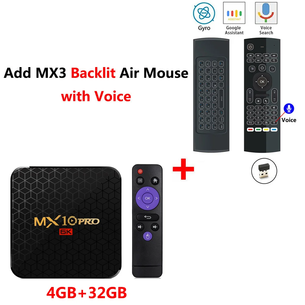 4GB32GB add MX3L mic MX10 PRO Android 9,0 ТВ-приставка 4 Гб ОЗУ 32 Гб 64 Гб ПЗУ Allwinner H6 четырехъядерный медиаплеер 2,4G Wifi USB 3,0 6K HD Смарт-приставка - Цвет: 4GB32GB add MX3L mic