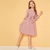 SHEIN/детское однотонное плиссированное платье с завязками спереди для девочек; милое детское платье; коллекция года; Летние Детские платья трапециевидной формы с рукавами-воланами до колена