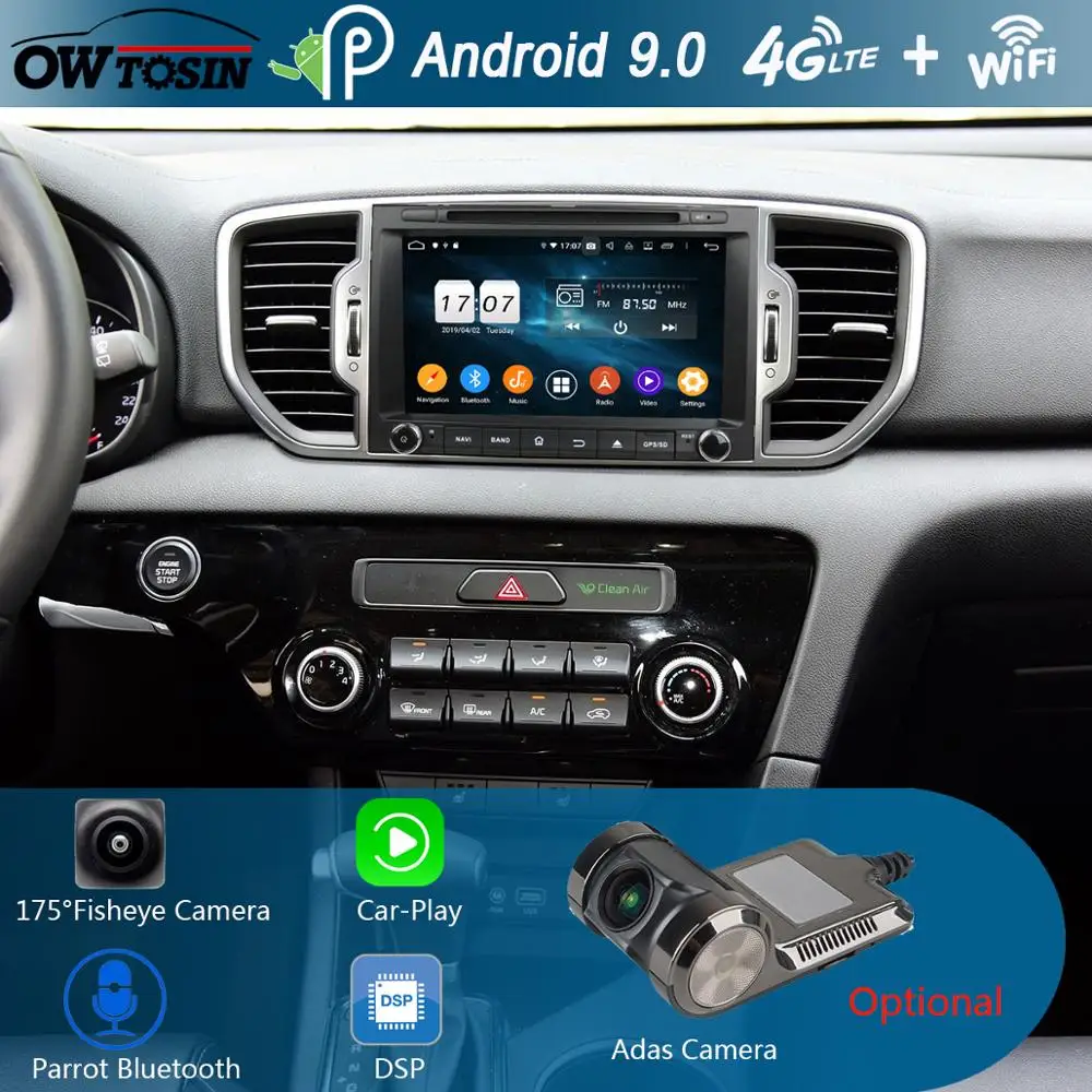 Автомагнитола 8 дюймов IPS Octa Core 4 Гб RAM + 64 ROM Android 9 0 GPS Navi для KIA Sportage 2015 2016 2017 DSP CarPlay