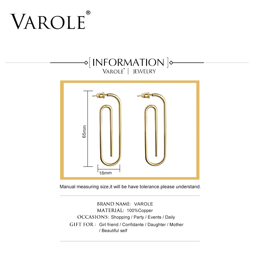 VAROLE Paperclip минималистичные серьги, висячие серьги, серьги золотистого цвета, висячие серьги для женщин, модные ювелирные изделия Brincos