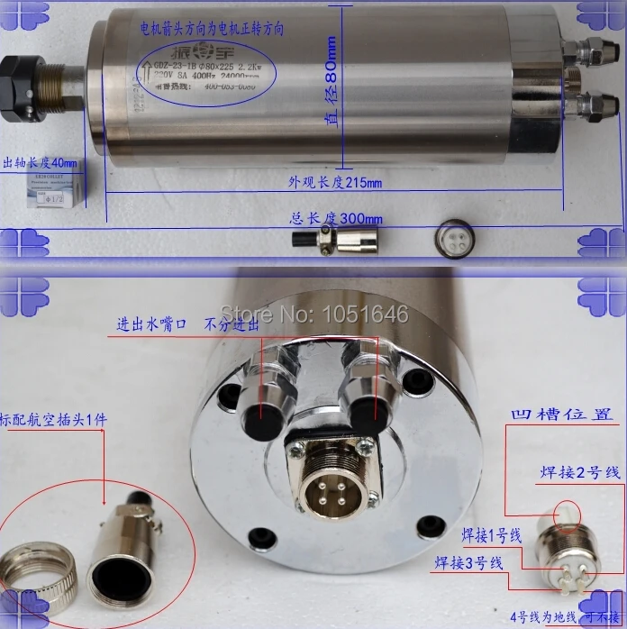 Высокое качество двигатель шпинделя водяного охлаждения 2 кВт 80x213 мм 380 В 24000