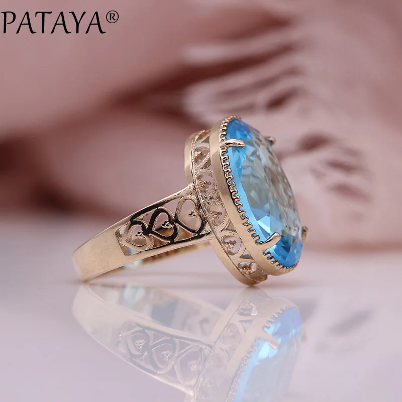 Light Blue PATAYA, новинка, Овальный турмалин, 13 цветов, роскошные кольца для женщин, для свадьбы, вечеринки, модные украшения, 585, розовое золото, натуральный циркон, изящные кольца - Цвет основного камня: Light Blue