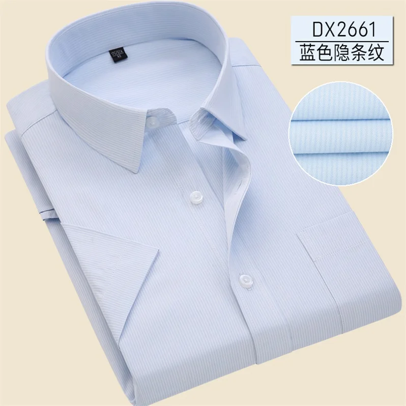 DX2661 Plus Size 5XL 6XL 7XL Business Casual Easy-Care Striped Twill Pure Color Short Sleeve Men Dress Shirt Large Big Blue Green - Цвет: DX2661
