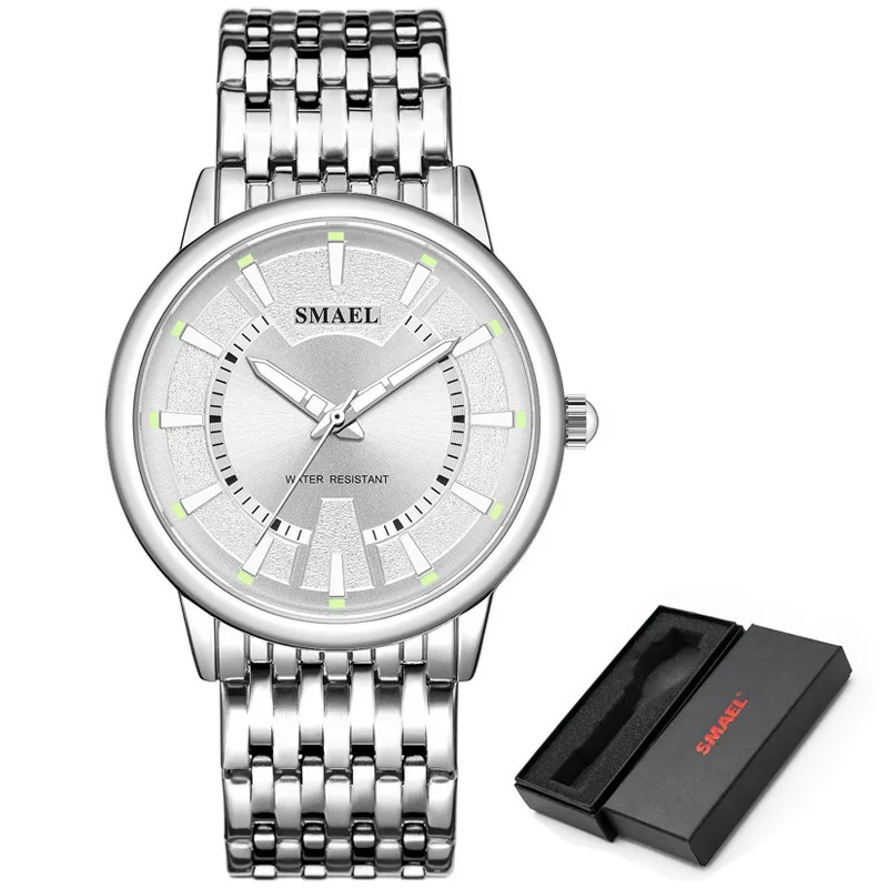 Серебристый SMAEL Watches Men Top Brand Fashion Business Male Stainless Steel Watch Waterproof WristWatch Men's Clock Blue Relogio Masculino - Цвет: Серебристый