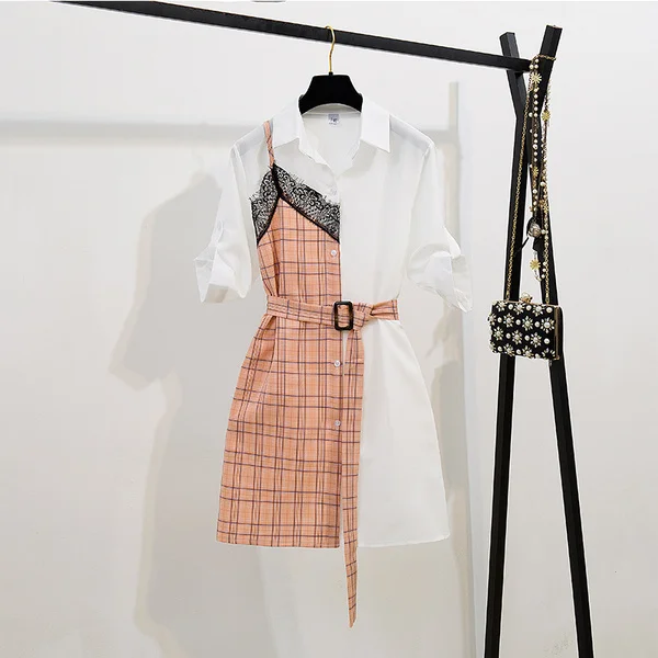 2019 Летняя мода уличная одежда короткий рукав кружевная отделка лоскутное платье