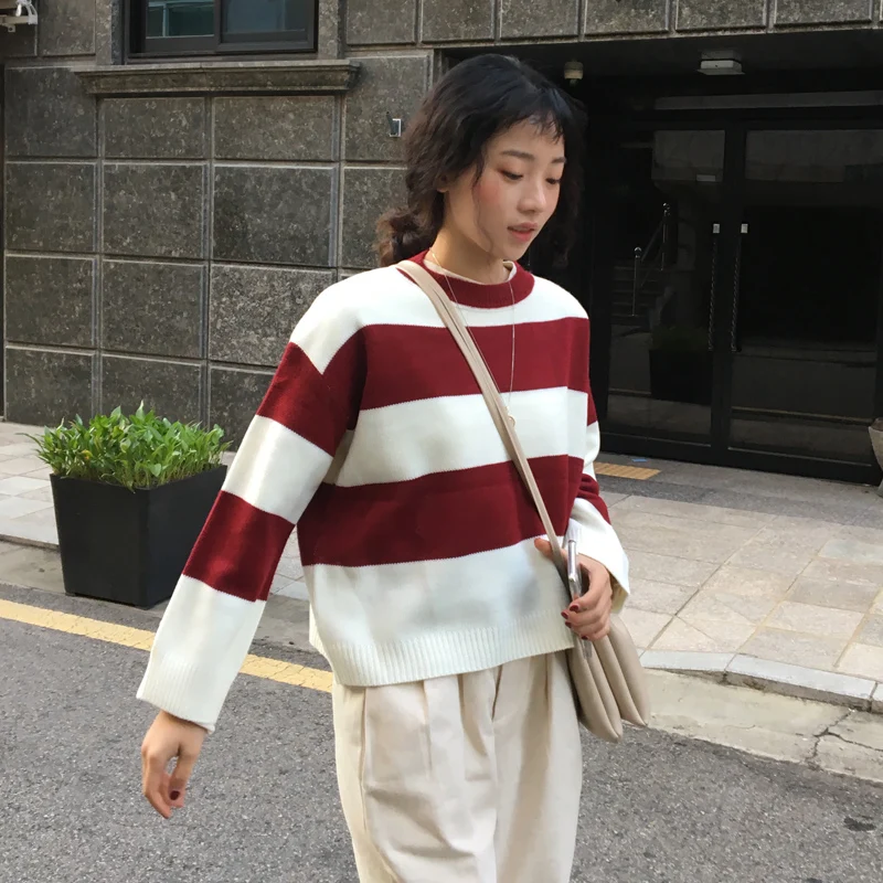 2 цвета 2018 Осенне-зимняя обувь в Корейском стиле полоску с длинными рукавами