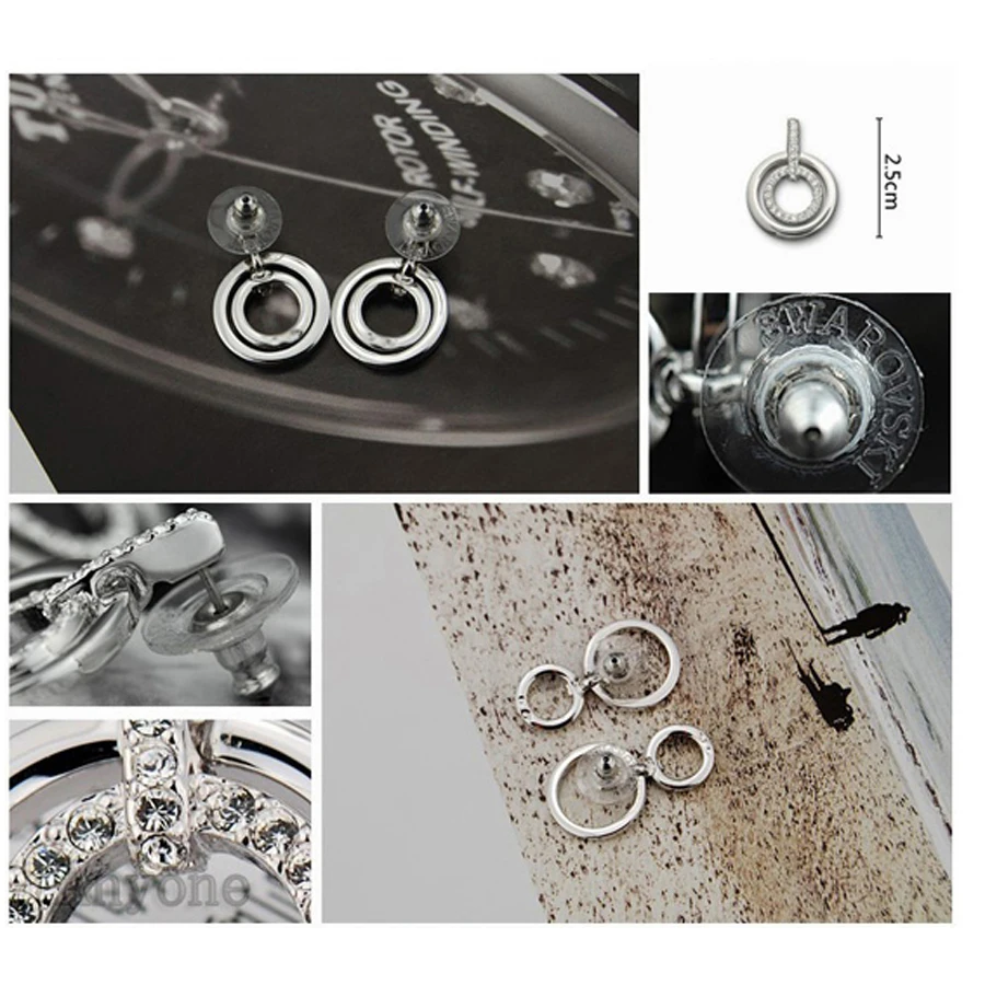 Модные 2016 новые концентрические двойные кольца бицикловые серьги с австрийскими