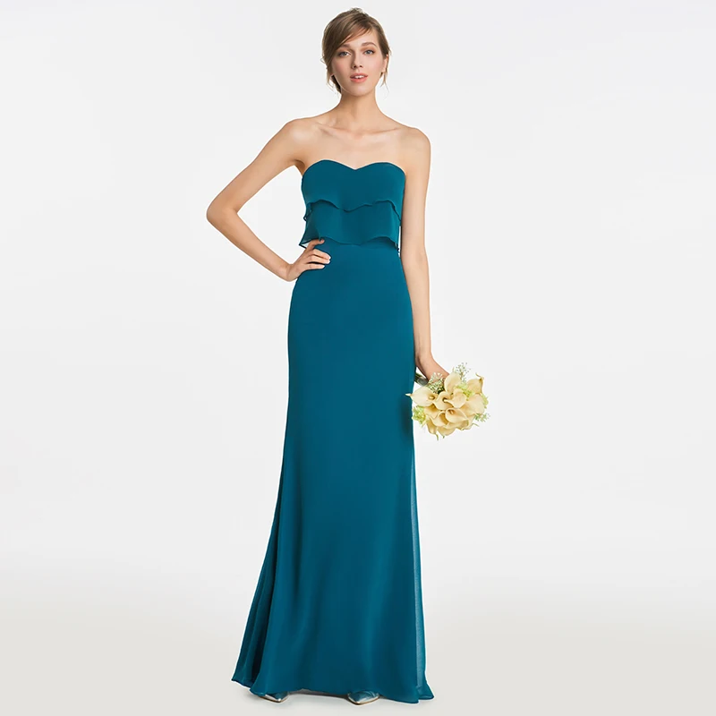 

Женское платье подружки невесты без рукавов, в несколько рядов