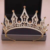 forseven vintage gold color rhinestones diadem bride hair jewelry crystal big tiaras crown headpiece wedding hair accessories jl