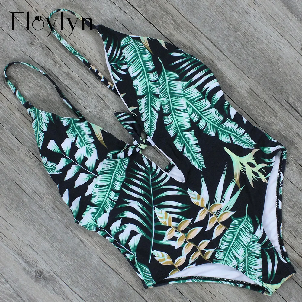 Floylyn Тропический Принт сексуальный цельный купальник женский купальный костюм |