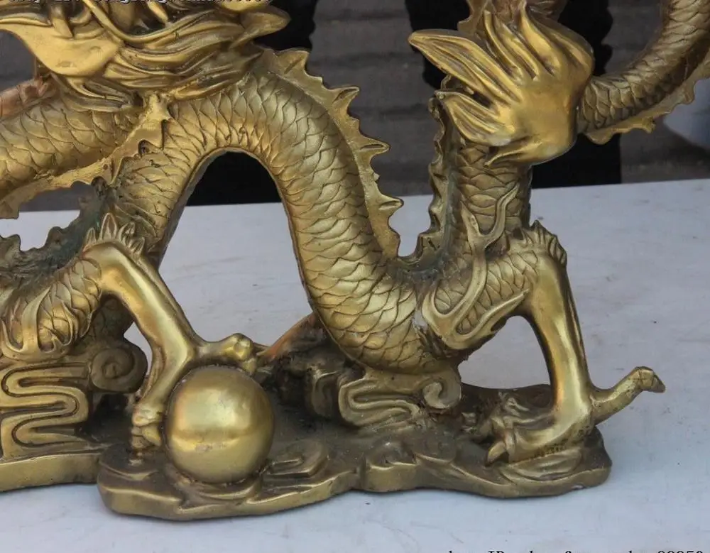 35 см китайская королевская латунная медная Статуэтка фэншуй счастливый Дракон