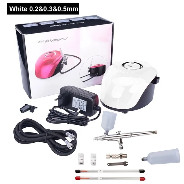 Двойного действия 0,2/0,3/0,5 мм Аэрограф компрессор спрей модель оружия DIY татуировки торт Краски для искусства ногтя 3 скорости режимов - Цвет: 3 Nozzles White set1