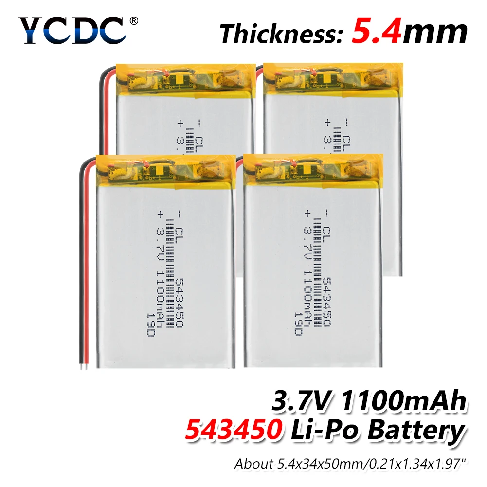 1/2/4 шт. 543450 3 7 V 1100mAh литий полимерный перезаряжаемый аккумулятор для MP3 GPS
