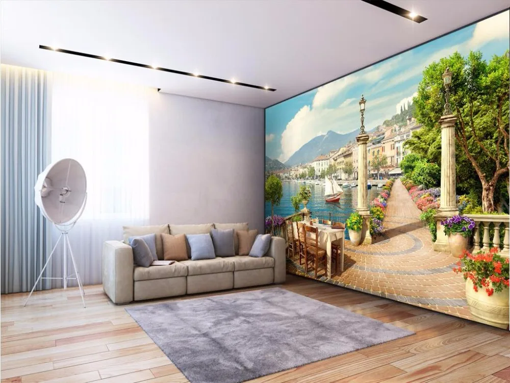 3d обои на заказ фотообои сад балкон город Вид озеро Картина декор комнаты